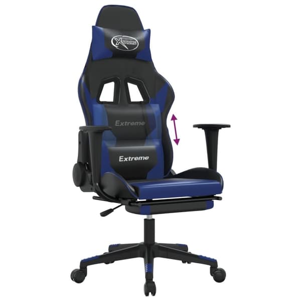 vidaXL Gamingstol med fotstöd svart och blå konstläder