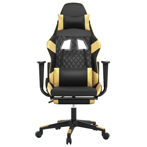 vidaXL Gamingstol med fotstöd svart och guld konstläder