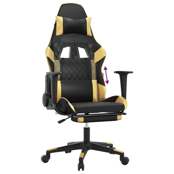 vidaXL Gamingstol med fotstöd svart och guld konstläder