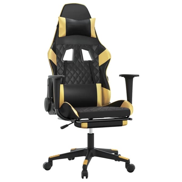 vidaXL Gamingstol med fotstöd svart och guld konstläder