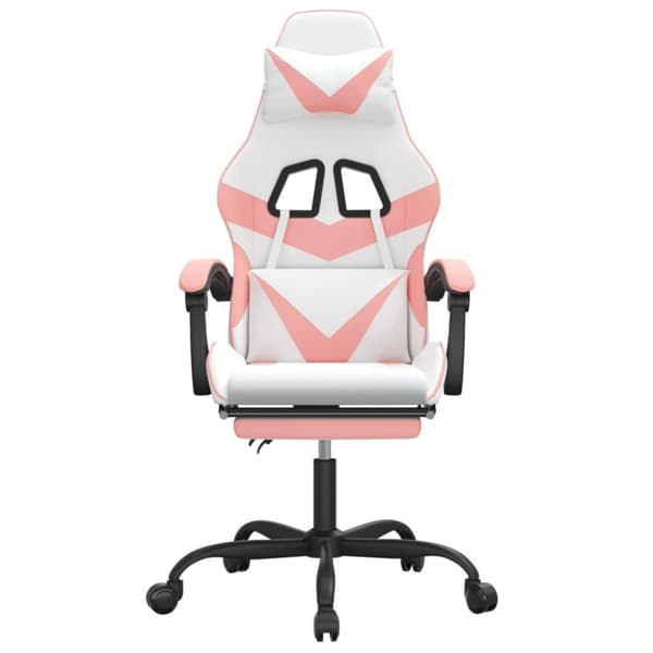vidaXL Gamingstol med fotstöd vit och rosa konstläder
