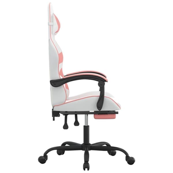 vidaXL Gamingstol med fotstöd vit och rosa konstläder