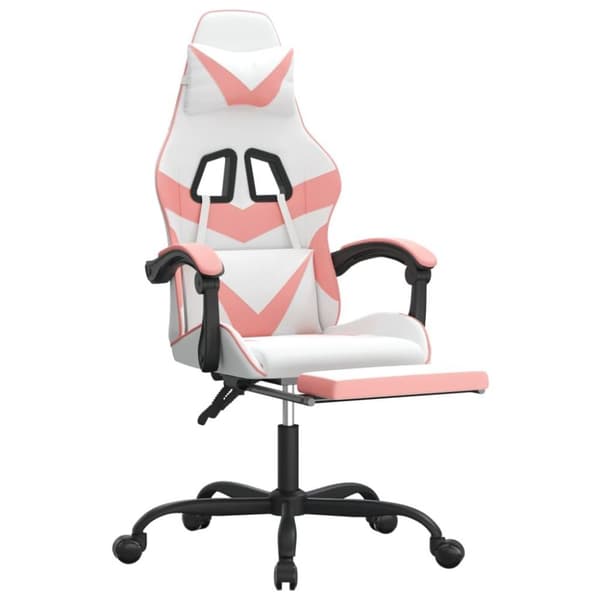 vidaXL Gamingstol med fotstöd vit och rosa konstläder