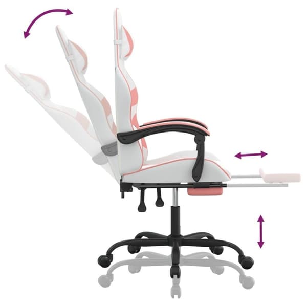 vidaXL Gamingstol med fotstöd vit och rosa konstläder