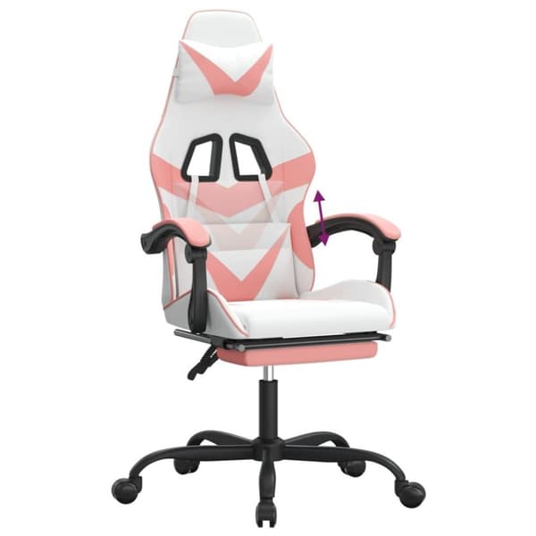 vidaXL Gamingstol med fotstöd vit och rosa konstläder