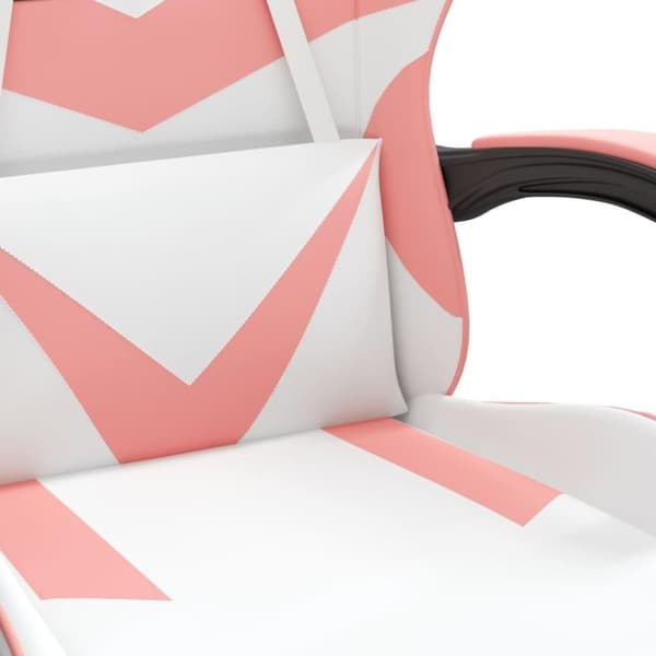 vidaXL Gamingstol med fotstöd vit och rosa konstläder