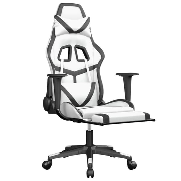 vidaXL Gamingstol med fotstöd vit och svart konstläder