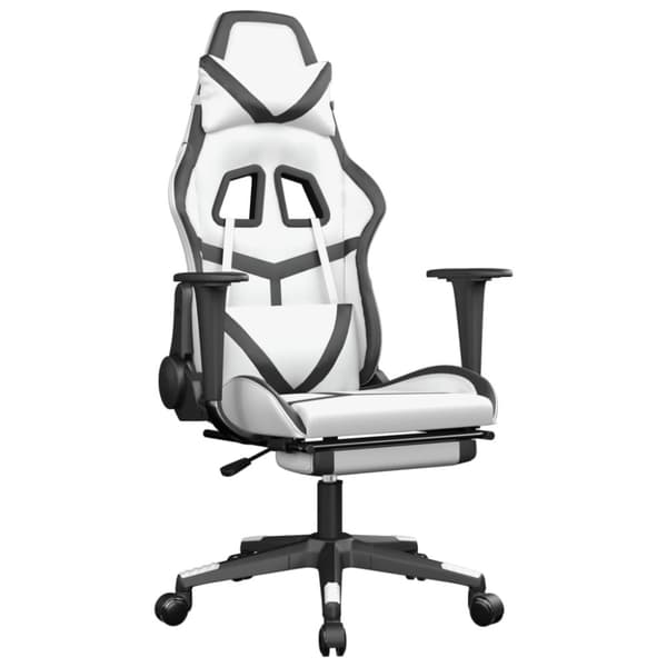 vidaXL Gamingstol med fotstöd vit och svart konstläder