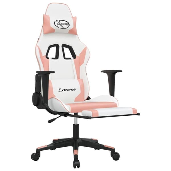 vidaXL Gamingstol med massage och fotstöd vit och rosa konstläder
