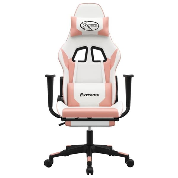 vidaXL Gamingstol med massage och fotstöd vit och rosa konstläder