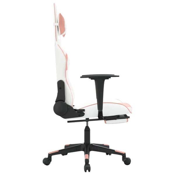 vidaXL Gamingstol med massage och fotstöd vit och rosa konstläder