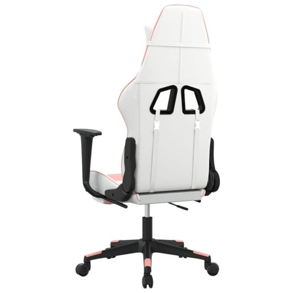 vidaXL Gamingstol med massage och fotstöd vit och rosa konstläder