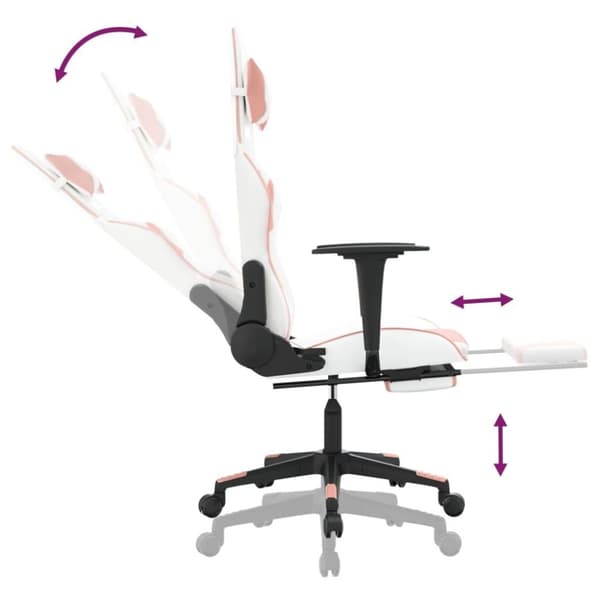 vidaXL Gamingstol med massage och fotstöd vit och rosa konstläder