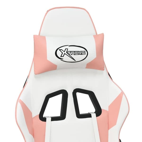 vidaXL Gamingstol med massage och fotstöd vit och rosa konstläder