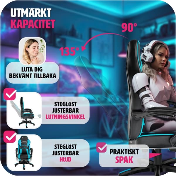 Gamingstol Comodo - svart/azurblå