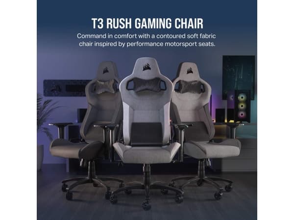 CORSAIR T3 RUSH - Spillestol - armlener - T-formet - tipping - stoff - trekullgrå