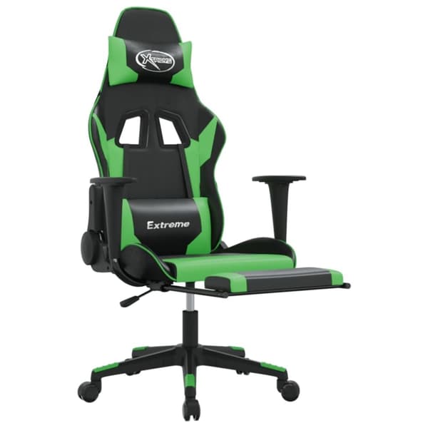 vidaXL Gamingstol med fotstöd svart och grön konstläder