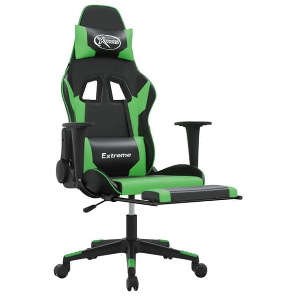 vidaXL Gamingstol med massage och fotstöd svart och grön konstläder