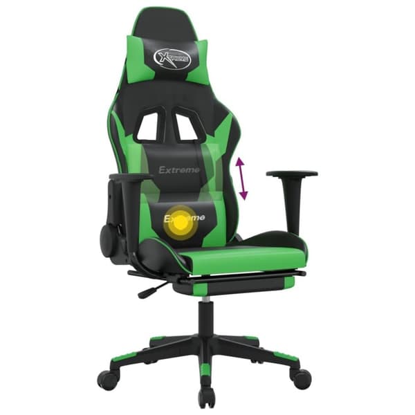 vidaXL Gamingstol med massage och fotstöd svart och grön konstläder