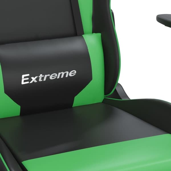vidaXL Gamingstol med massage och fotstöd svart och grön konstläder