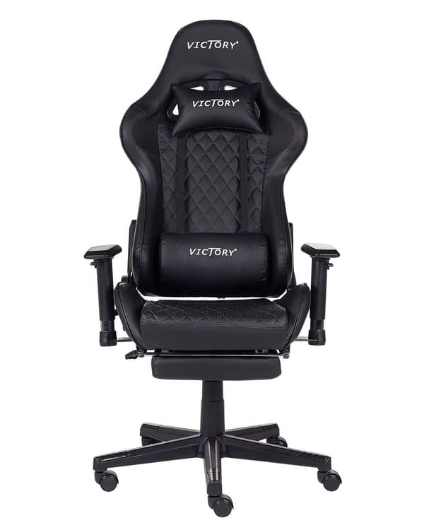 Spillestol Sort Kunstlæder Drejelige Justerbare Armlæn og Højde Fodstøtte Moderne Stil