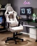 Miniatyrbillede 2 af 11: Gaming Stol Lysegrå Stof Drejelig Justerbare Armlæn og Højde Fodstøtte Moderne