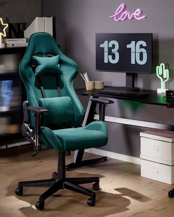 Gamingstol Grön Tyg Vändbar Justerbara Armstöd och Höjd Fotstöd Modern