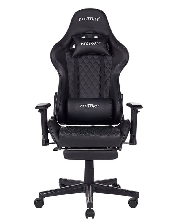 Gamingstol Svart Konstläder Justerbara Armstöd och Höjd Fotstöd Modern design