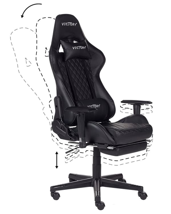 Gamingstol Svart Konstläder Justerbara Armstöd och Höjd Fotstöd Modern design