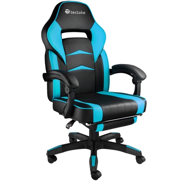 Gamerstol Comodo med fodstøtte - sort/azur