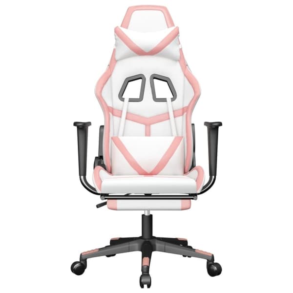 vidaXL Gamingstol med fotstöd vit och rosa konstläder