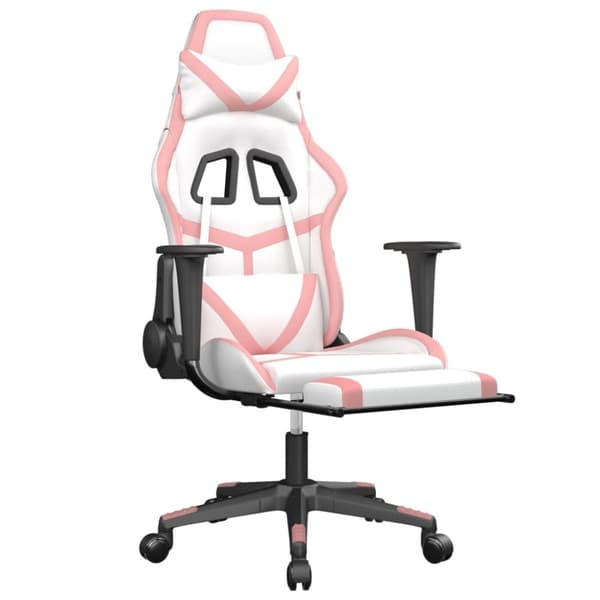 vidaXL Gamingstol med fotstöd vit och rosa konstläder