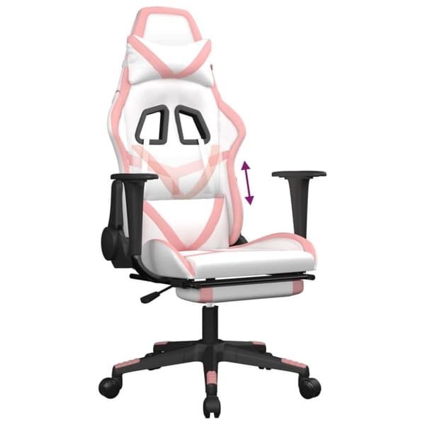vidaXL Gamingstol med fotstöd vit och rosa konstläder