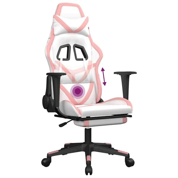 vidaXL gamingstol m. massage og fodstøtte kunstlæder hvid og lyserød
