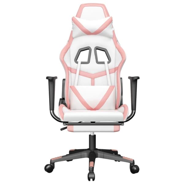 vidaXL Gamingstol med massage och fotstöd vit och rosa konstläder