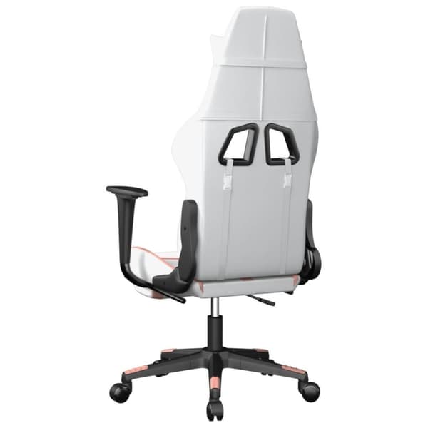 vidaXL Gamingstol med massage och fotstöd vit och rosa konstläder
