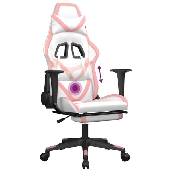 vidaXL Gamingstol med massage och fotstöd vit och rosa konstläder