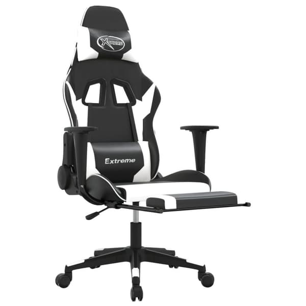 vidaXL Gamingstol med massage och fotstöd svart och vit konstläder