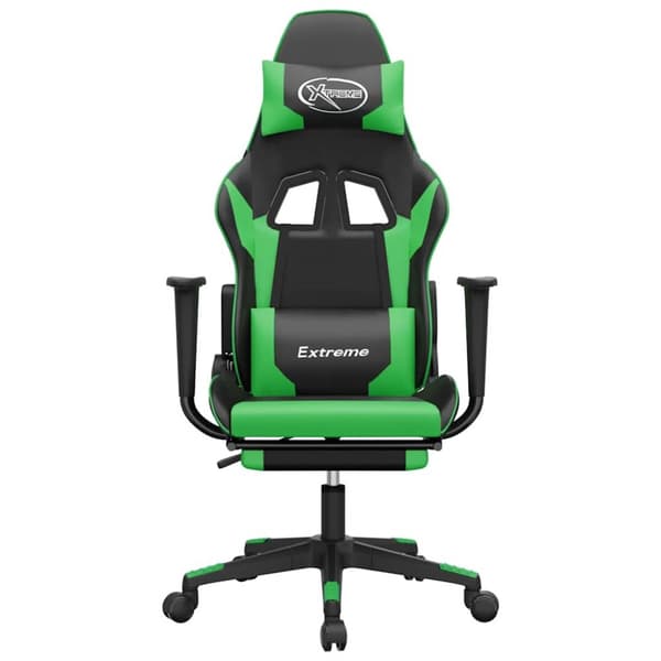 vidaXL gamingstol m. massagefunktion og fodstøtte kunstlæder sort grøn