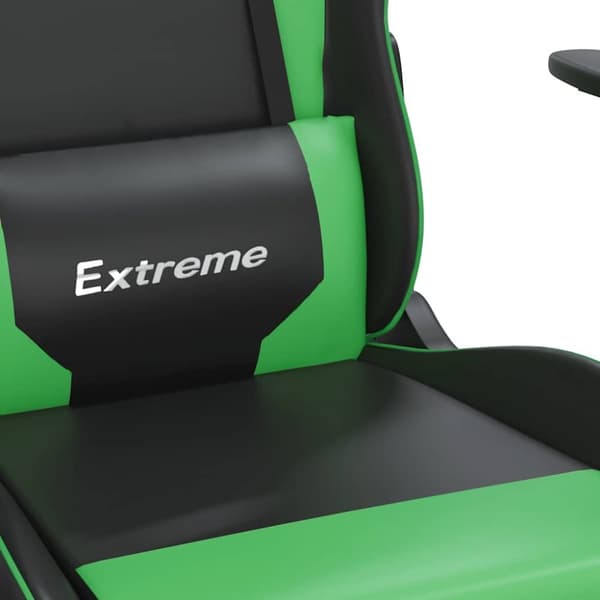 vidaXL gamingstol m. massagefunktion og fodstøtte kunstlæder sort grøn