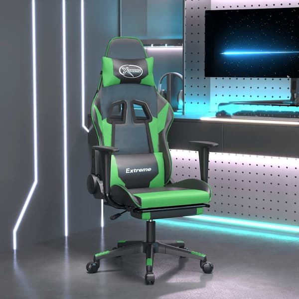vidaXL gamingstol m. massagefunktion og fodstøtte kunstlæder sort grøn