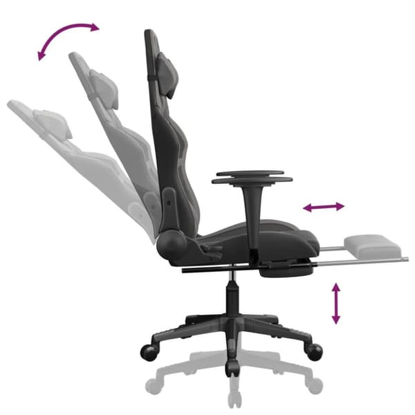 vidaXL gamingstol m. massagefunktion og fodstøtte kunstlæder sort grå