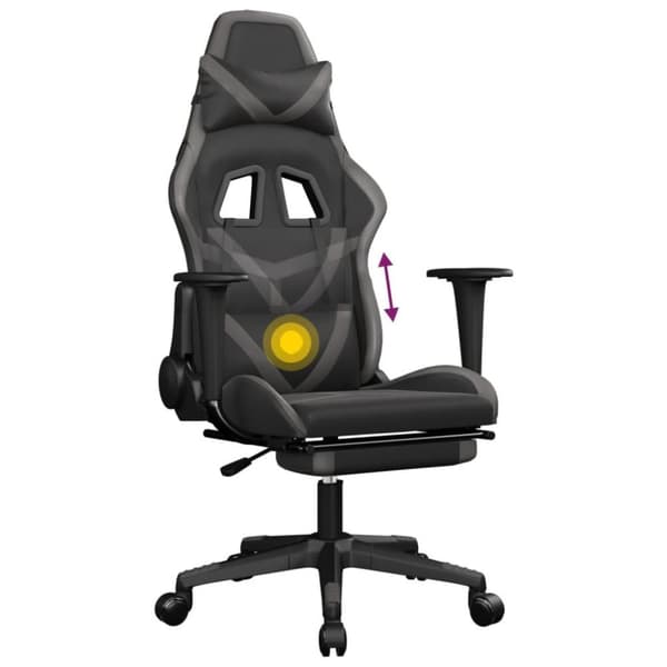vidaXL gamingstol m. massagefunktion og fodstøtte kunstlæder sort grå
