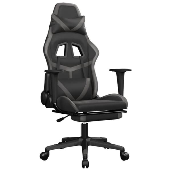 vidaXL gamingstol m. massagefunktion og fodstøtte kunstlæder sort grå