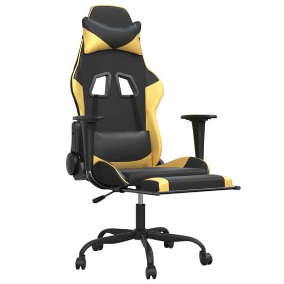 Gamingstol Med Massage Och Fotstöd Svart Och Guld Konstläder-3