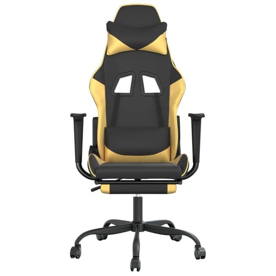 Gamingstol Med Massage Och Fotstöd Svart Och Guld Konstläder-3