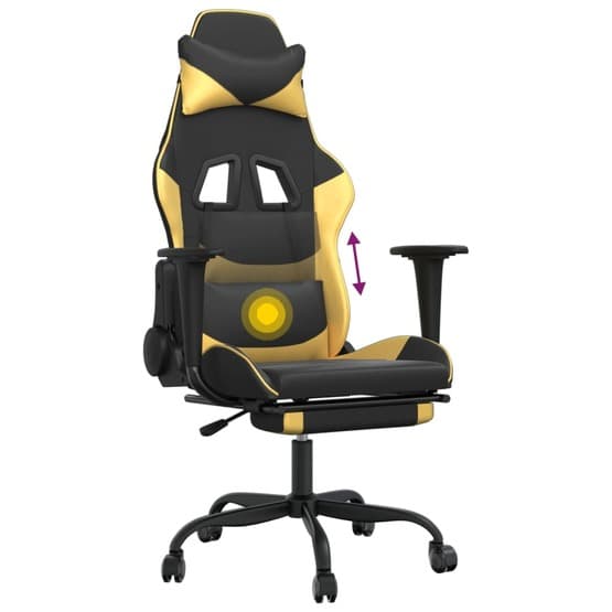 Gamingstol Med Massage Och Fotstöd Svart Och Guld Konstläder-3