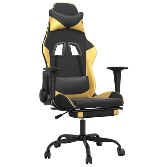 Gamingstol Med Massage Och Fotstöd Svart Och Guld Konstläder-3