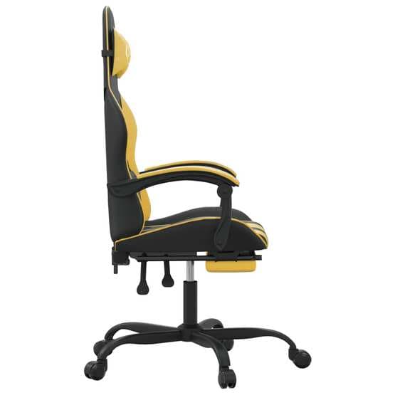 Snurrbar Gamingstol Med Fotstöd Svart Och Guld Konstläder-2