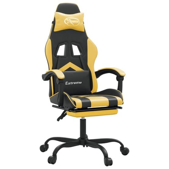 Snurrbar Gamingstol Med Fotstöd Svart Och Guld Konstläder-2